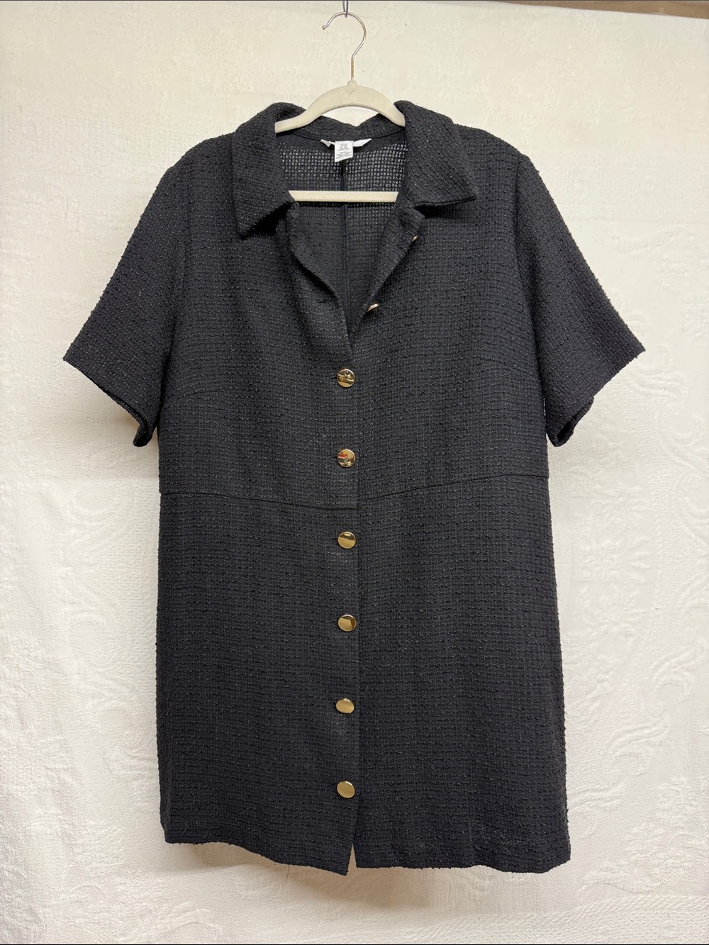 H&M Black Short-Sleeve Button-Front Mini Dress